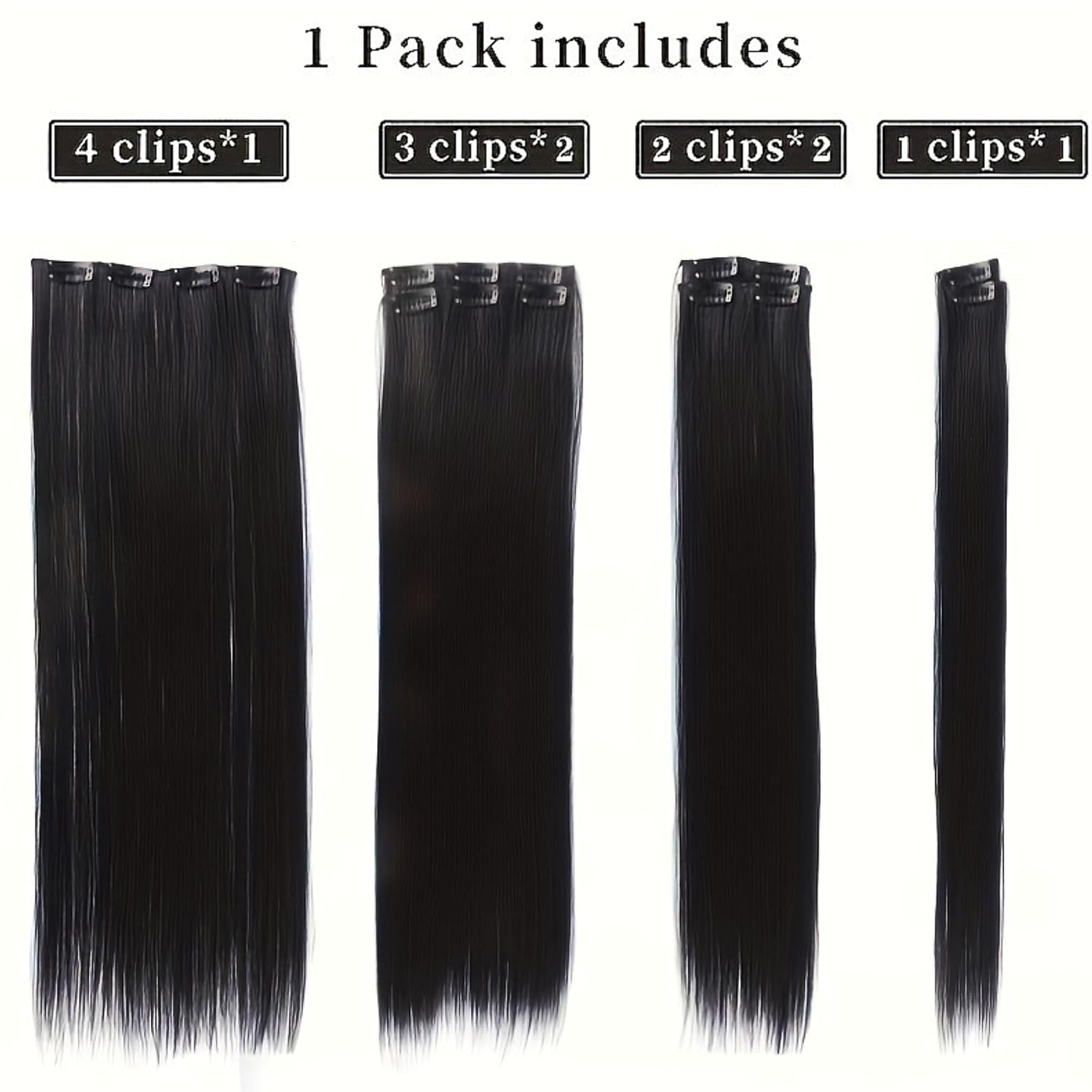 Seamless Clip-in Hair Extensions for Women – 7 Pieces, 140g Premium Wig (US 24 Inch, Black)