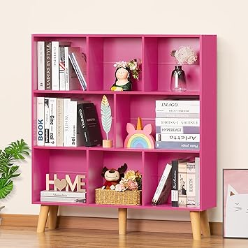 LEYAOYAO Bookshelf,3 Tier Book Shelf with Legs,Pink Modern Bookshelf,Large Freestanding Open Modern Bookshelves,Display Bookcases Decor Furniture for Nursery