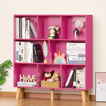 LEYAOYAO Bookshelf,3 Tier Book Shelf with Legs,Pink Modern Bookshelf,Large Freestanding Open Modern Bookshelves,Display Bookcases Decor Furniture for Nursery
