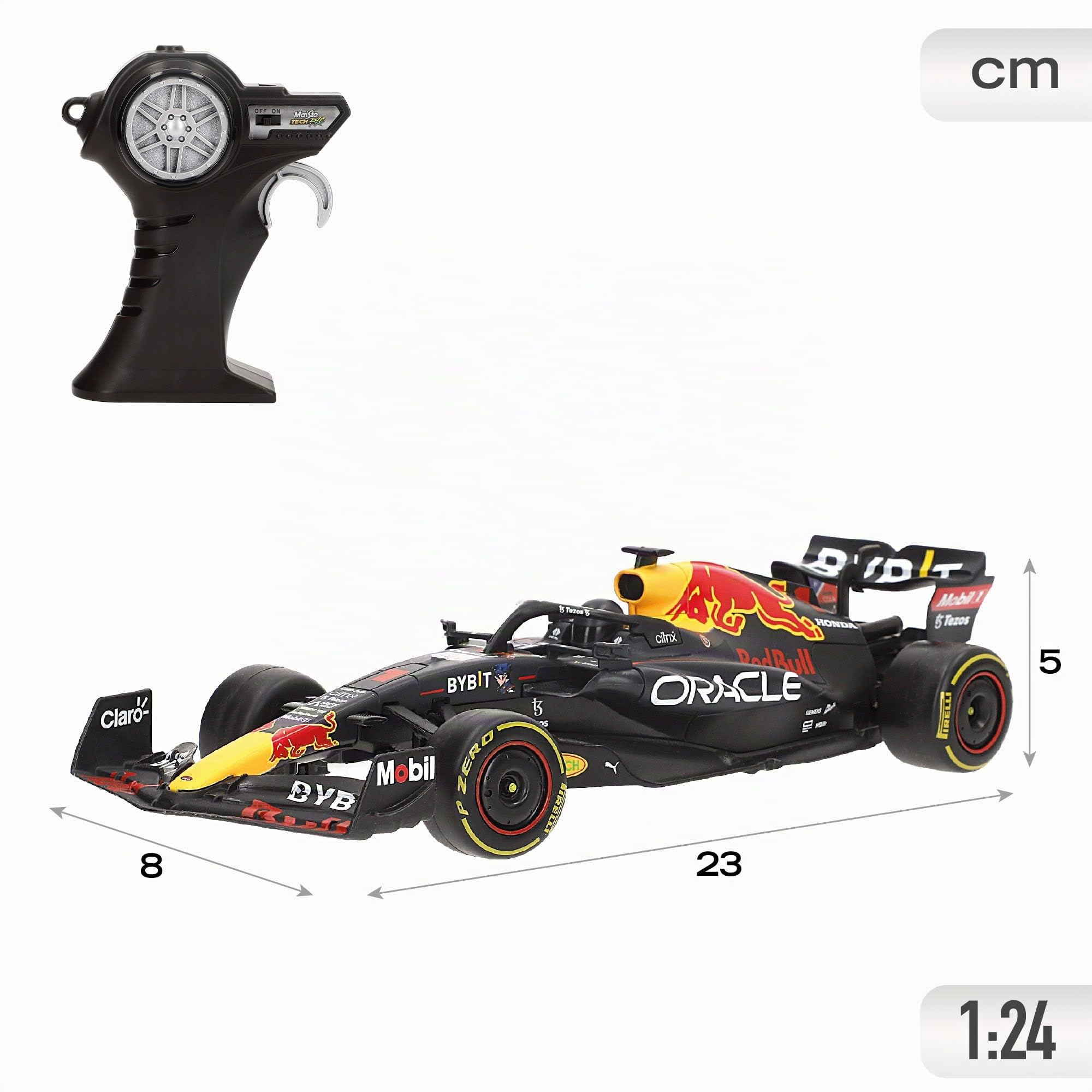 Maisto Tech R/C F1 Red Bull Racing RB18 (2023): Auto radiocomandata in scala 1:24, Formula fedele 1 auto, 2,4 GHz, controllo impugnatura a pistola, 23 cm, nero (582356)