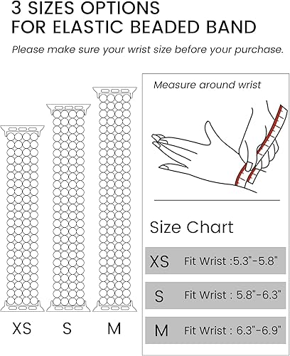 Miniatura 3 de JR.DM Correas de pulsera de cuentas para mujer compatibles con Apple Watch de 1.575 pulgadas, 1.496 pulgadas, 1.614 pulgadas, 1.732 pulgadas,