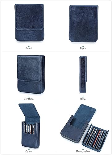 Vista 245 de Top Grain - Estuche organizador de cuero genuino para 12 bolígrafos y lápices, diseño minimalista sólido, hecho a mano, cierre magnético con cajón