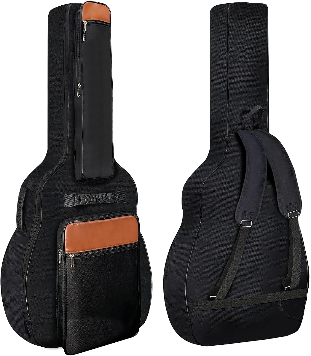 NAGAN Bolsa para guitarra acústica con acolchado extra grueso de 0,5 pulgadas, bolsa para guitarra de 40, 41 y 42 pulgadas con correas ajustables para los hombros, cinta mágica interna para el cuello, lazo para colgar en la espalda, resistente al agua y al desgaste (negro)