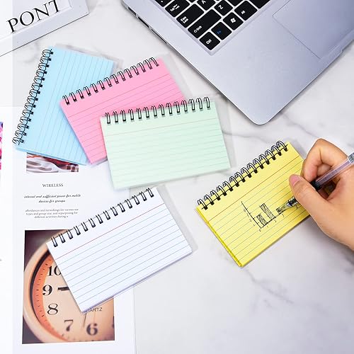 Miniatura 5 de FRIUSATE Tarjetas de índice con anillo, tarjetas en espiral de 3 x 5 pulgadas, tarjetas de índice a rayas de colores, tarjetas de índice con anillo