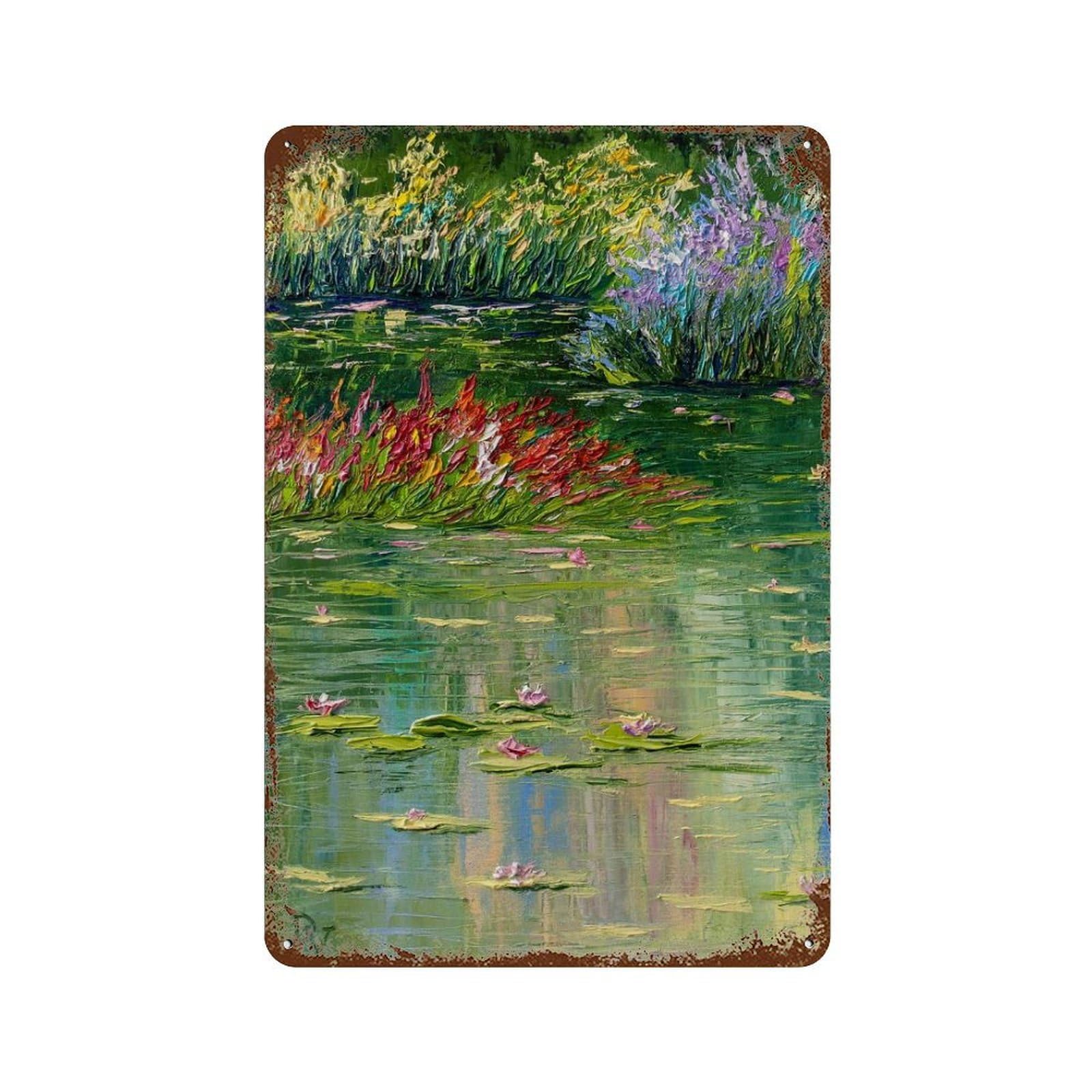 Vintage Rust Metal Sign with Summer Pond Design 11.8"x7.9", for Office, Studio And Wall Decor, Farmhouse Wall Decor