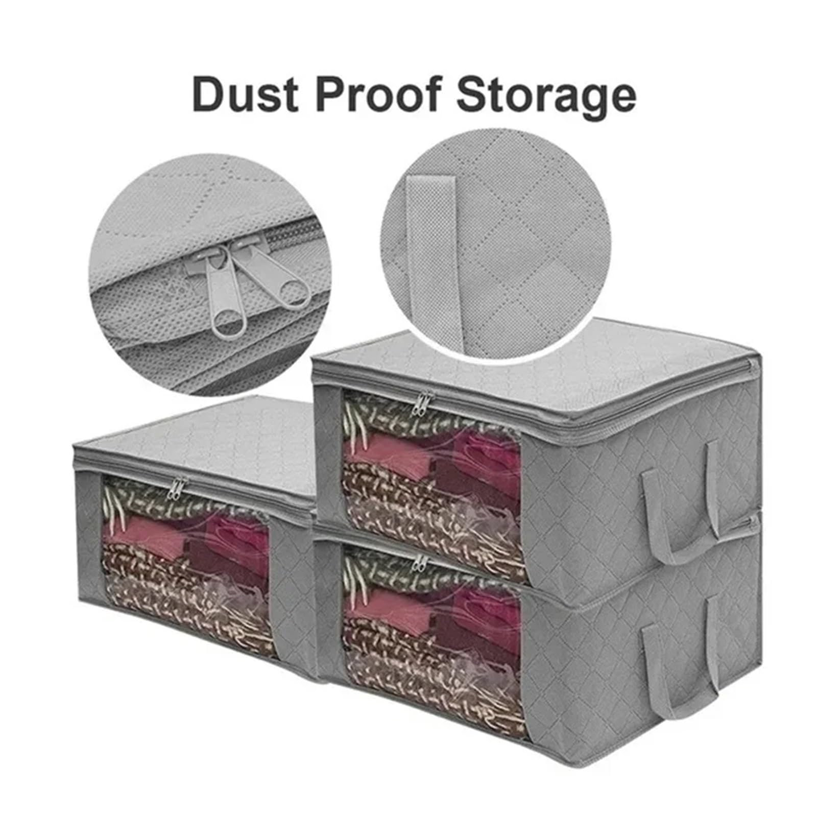3/1 piezas Caja de almacenamiento edredones gran capacidad Plegable No tejida Bolsa ropa a prueba polvo Organizador almohadas mantas for el hogar(Grey,3PCS)