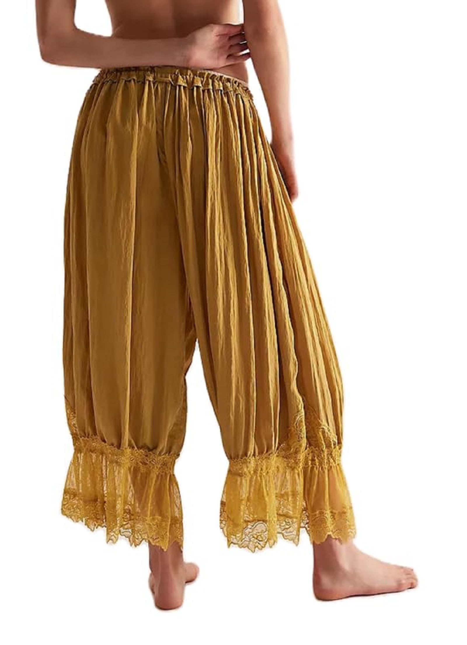 Women Y2K Bloomer Pants Lace Trim Loose Fit Ruffle Bloomers Elastic Waist Cropped Pumpkin Pettipants Pajama Bottom-image-48