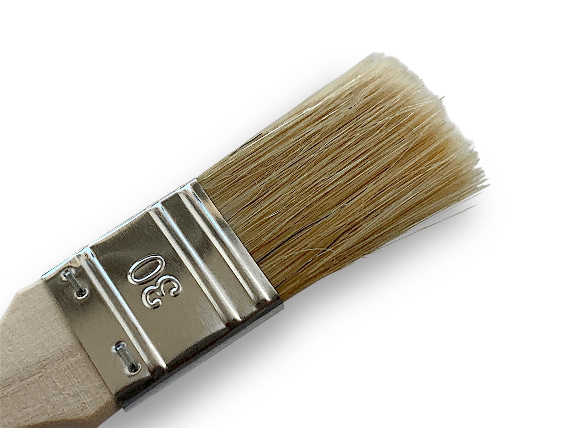 Lot de 50 pinceaux Queue de morue 30 mm | Soie Blanche Naturelle | Manche Bois Brut | Pinceaux Plats Multi-Supports | Peinture Huile, Acrylique, Vernis, lasure, Colle | Kibros 320_30x50