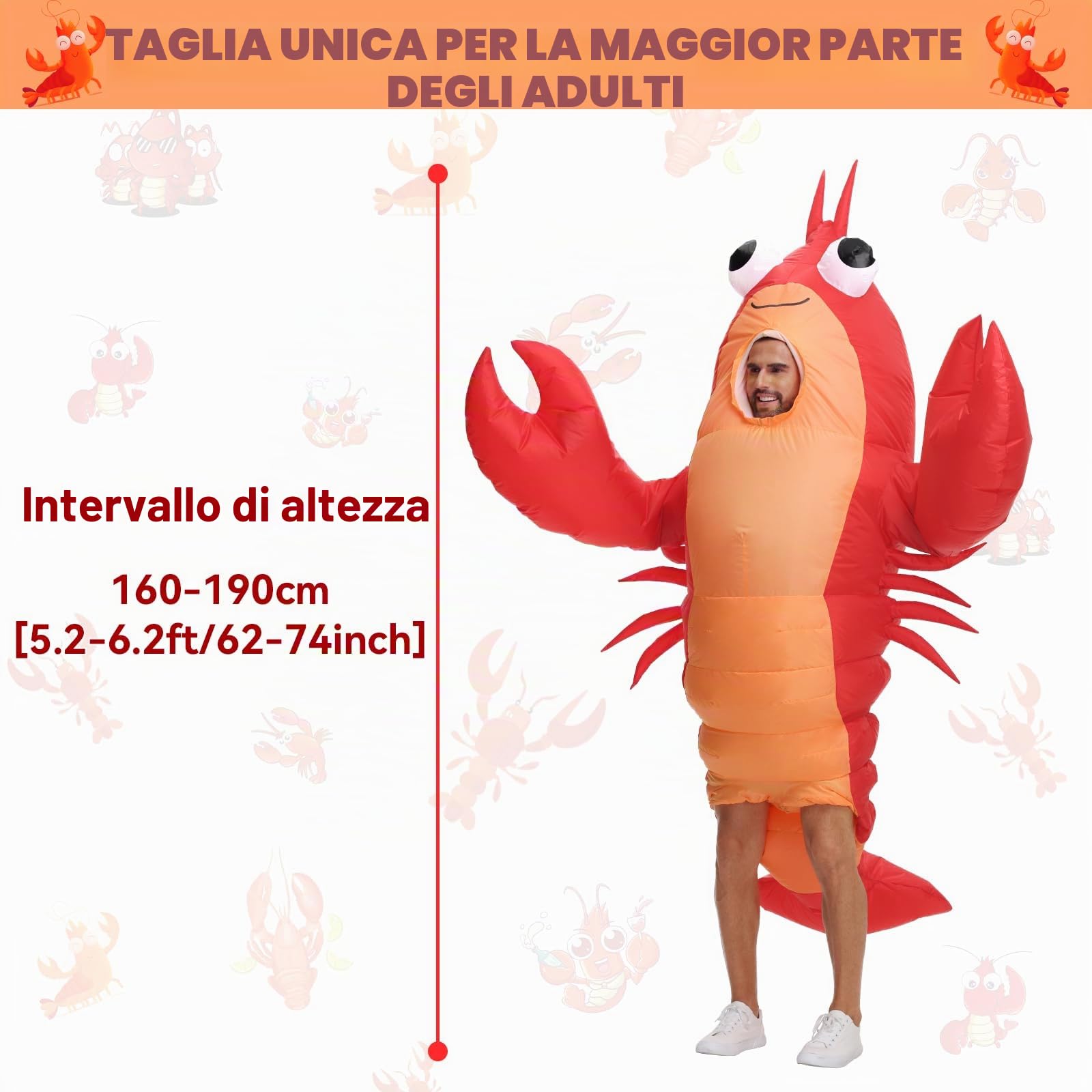 Costume gonfiabile da aragosta per adulti e bambini, costume gonfiabile a forma di aragosta per Halloween per uomini e donne, divertenti costumi per feste in maschera (adulti)