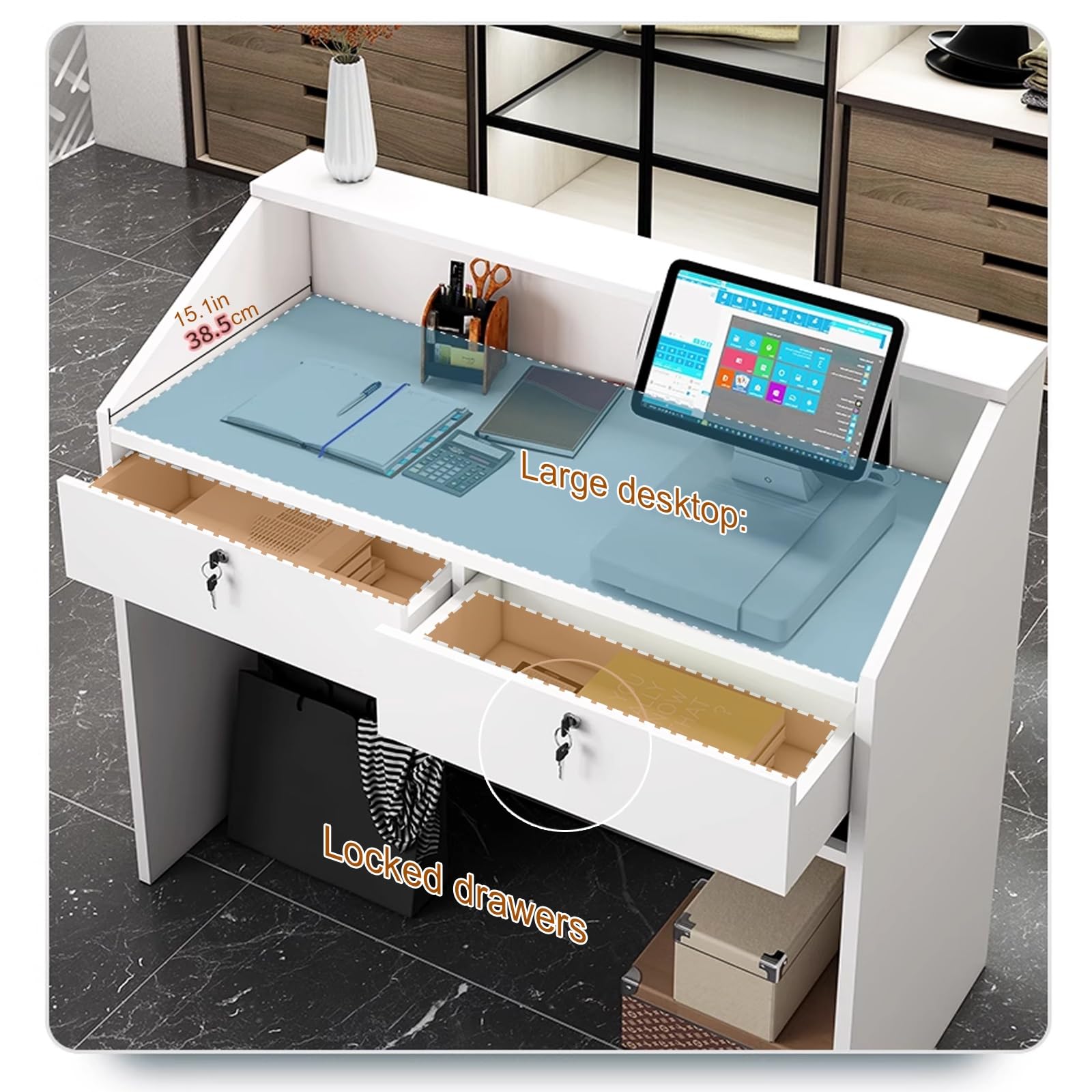 Scrivania con serratura Sto Welcome Chut Bancone per Salone Ufficio Sales Desk con Der Design Moderno L100*W38CM (99,8 x 37,8 cm)