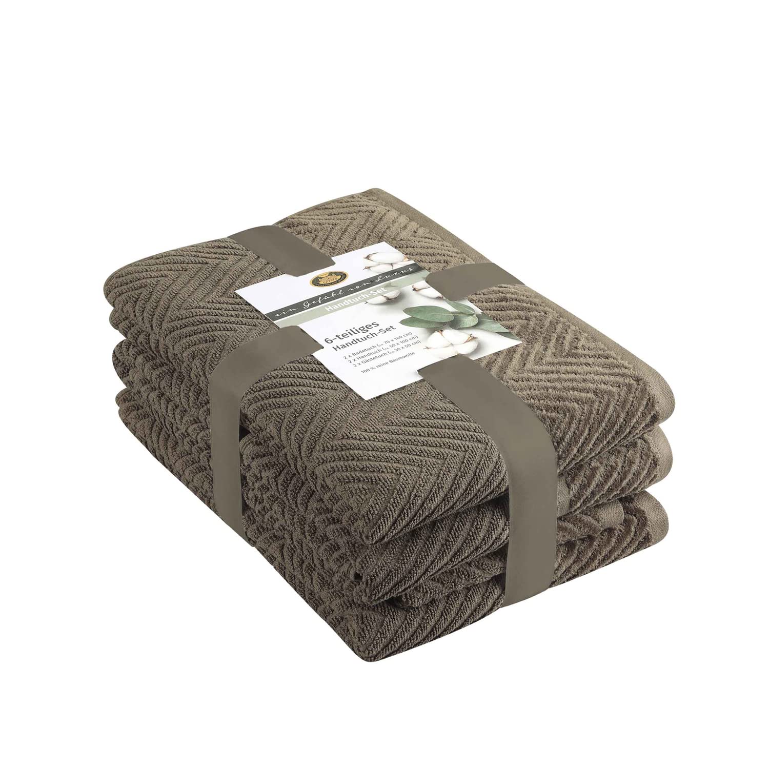 Gözze - Set de toallas de rizo, 2 toallas de mano (50 x 100 cm), 2 toallas de ducha (70 x 140 cm) y 2 toallas de invitados (30 x 50 cm), Algodón, 480 g/m² - Marrón chocolate