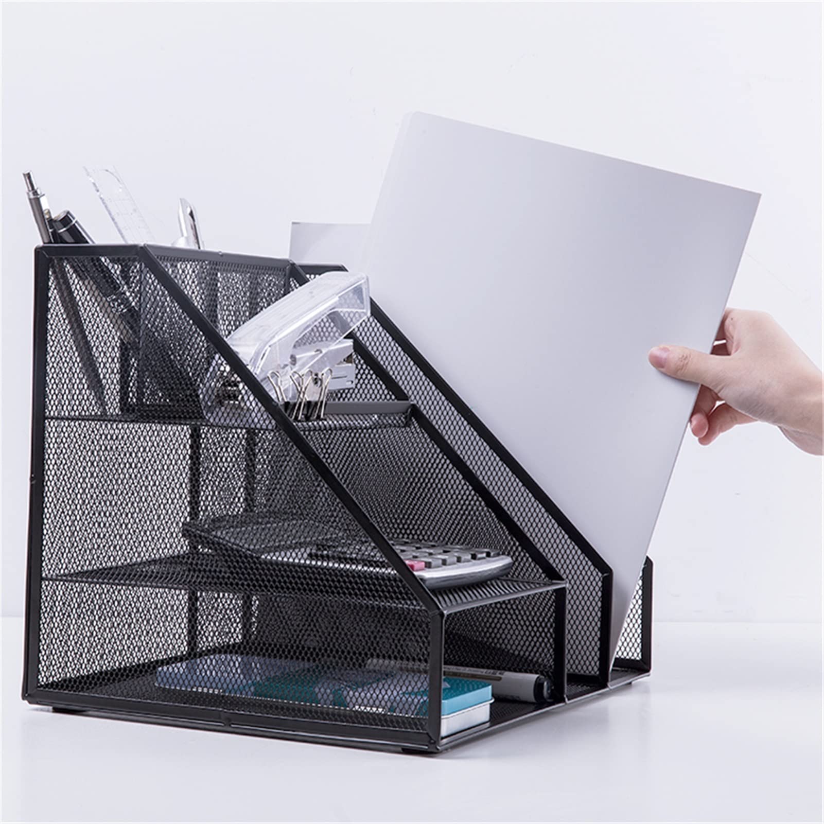 Portadocumenti da Scrivania Desktop Grid Metal File Radd Office Desk Supporto File Multifunzionale Organizzatore del documento 31.1 × 25,8 × 25,5 cm Vaschetta Portacorrispondenza