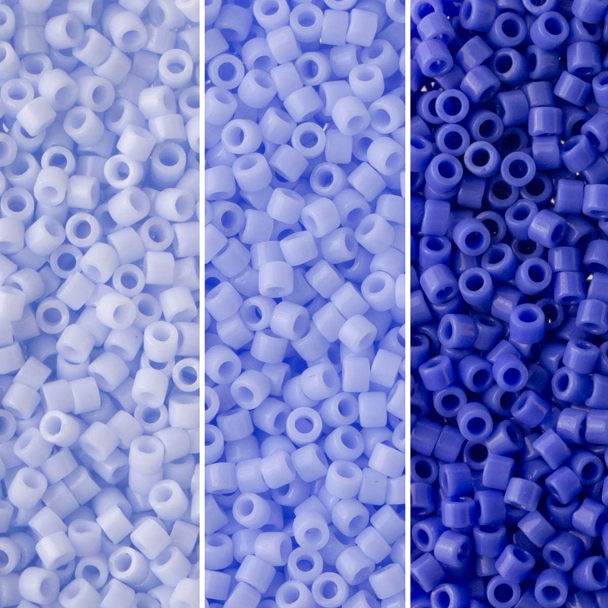 Miyuki Delica Seed Beads Bundle: Size 11/0, Blue Opaque Palette Collection DB1137, DB1138, DB1497-3 Tubes of 7.2 Grams ea