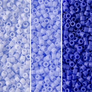 Miyuki Delica Seed Beads Bundle Size 11/0, Blue Opaque Palette Collection DB1137, DB1138, DB1497-3 Tubes of 7.2 Grams ea