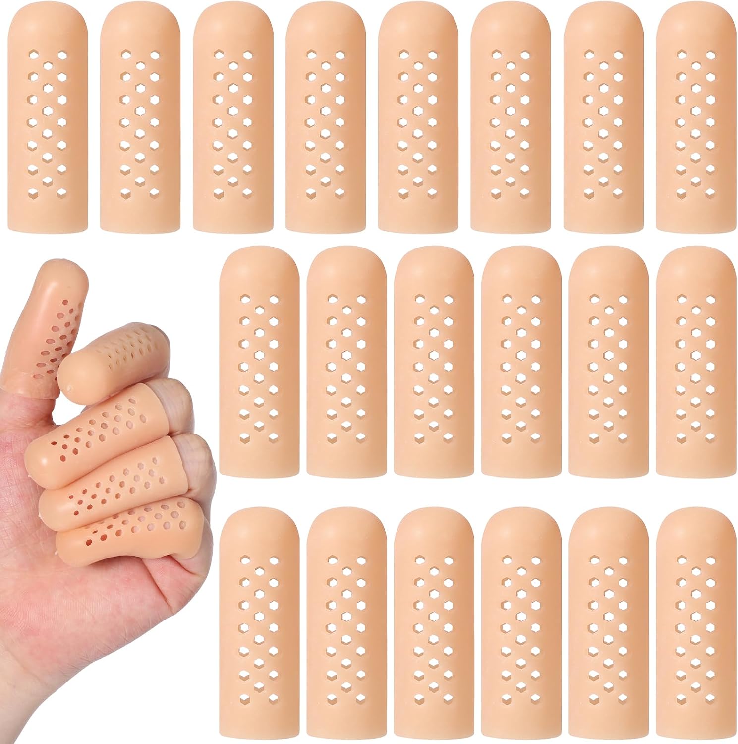 20 Pcs Silicone Finger Cots with Air Holes, Breathable Reusable Finger Protectors, Soft Fingertip Covers for Typing Crafting Gardening Daily Work