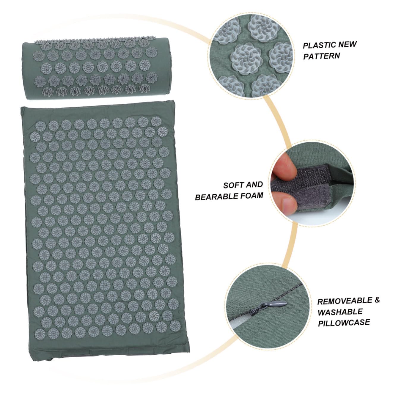 ibasenice Ensemble de 2 Tapis D'acupression et Oreillers de Massage Pratiques Gris, Tapis Anti-dérapant Longue Taille, Stimulation Points D'acupuncture pour Relaxation Musculaire et Sommeil