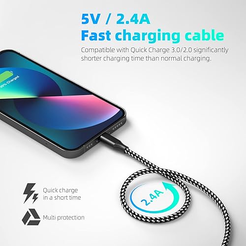 Miniatura 6 de Cargador para iPhone con certificación MFi de Apple, paquete de 3 cables Lightning de 10 pies de largo, carga rápida, sincronización de datos, cable