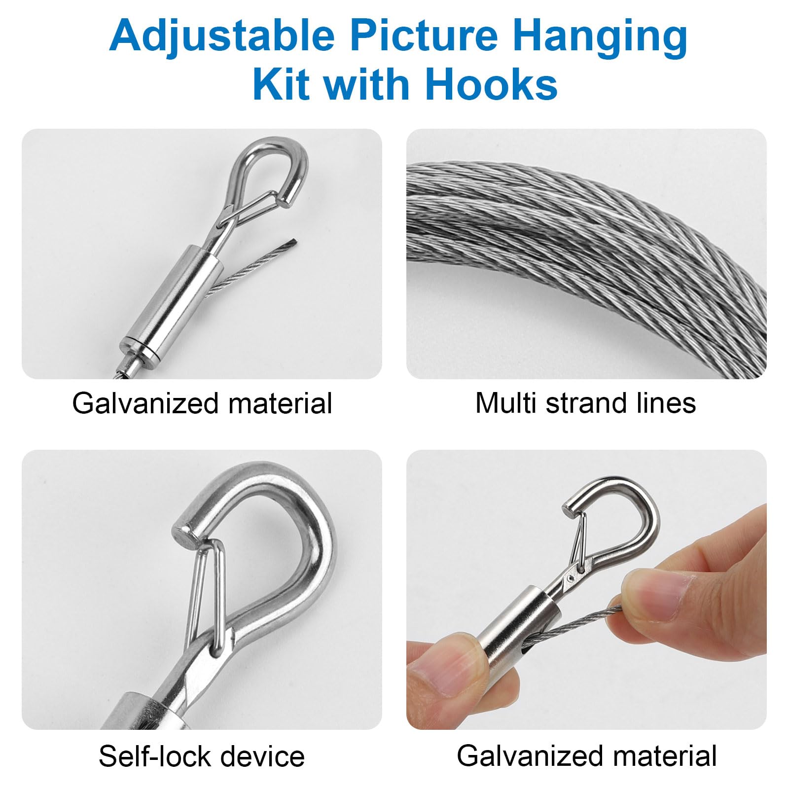 4PCS Adjustable Picture Hanging Wire Kit, 2m 1.5 Picture Hanging Wires, Mirror Hanging Kit Heavy Duty, Picture Hanging Wire, Picture Hanging Wire Kit for Hanging Pictures, Mirrors, Light Lamp, Artw - Image 3