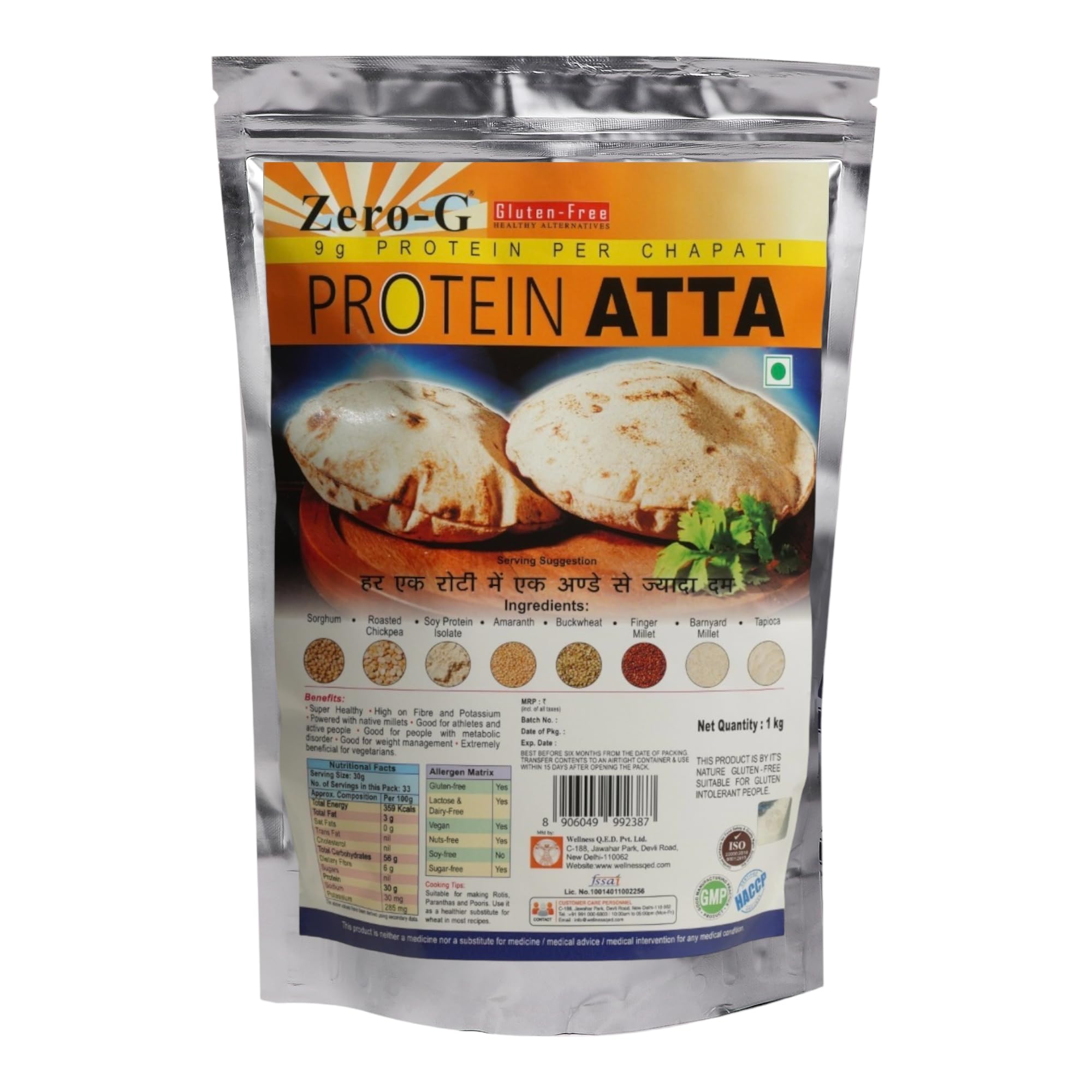 ZERO - G Gluten Free Protein Atta- 1 kg pack | Multi-Grain High Fibre | Suitable for Diabetic Care & Weight Management| 9g Protein per Roti (B0BTM7VS8W) Amazon Price History, Amazon Price Tracker