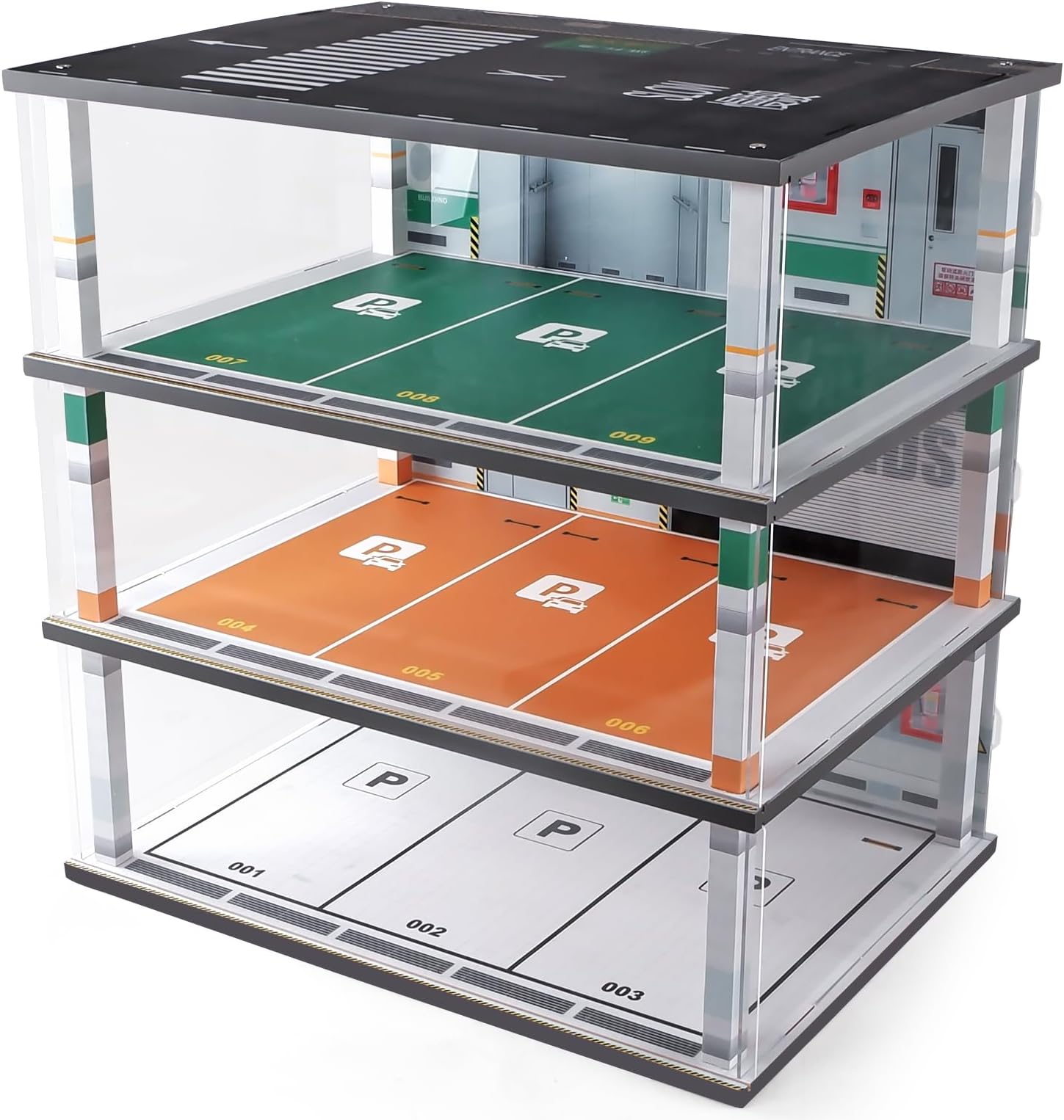 kivcmds Model Car Display Case 1:18 Scale Diecast Diorama Garage with Lights for Lego Alloy Car Collectibles Wood Storage Shelf,3 Tiers of 9 Parking Spaces