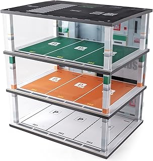 Model Car Display Case 1:18 Scale Diecast Diorama Garage with Lights for Lego Alloy Car Collectibles Wood Storage Shelf,3 Tiers of 9 Parking Spaces