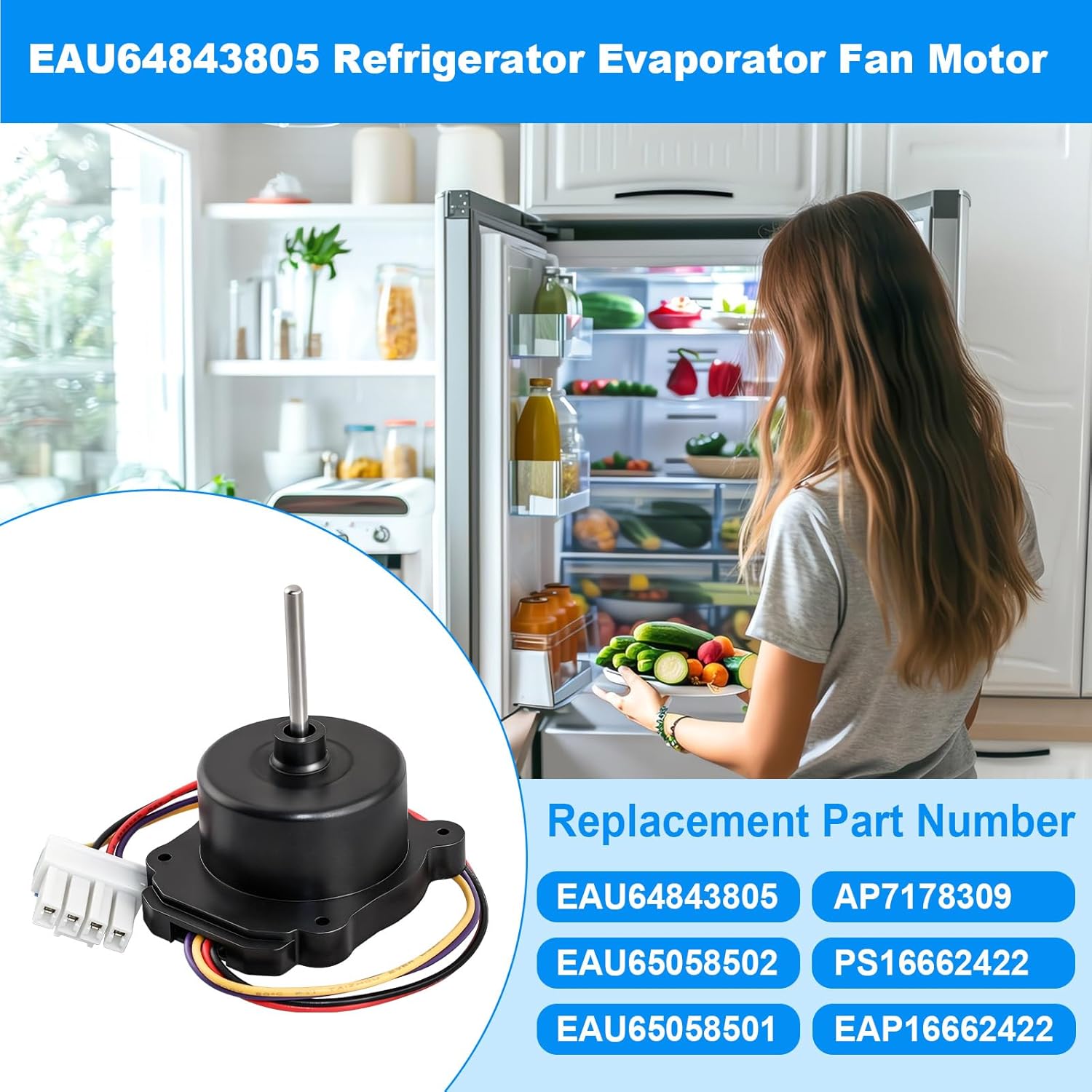 EAU64843805 Refrigerator Evaporator Fan Motor Assembly Compatible with LG Kenmore Fridge Model LFXS26596S LMXS28626S LFXS28968S,Replace EAU65058502 EAP16662422 EAU64843805 EAU65058501, DC12V 1A
