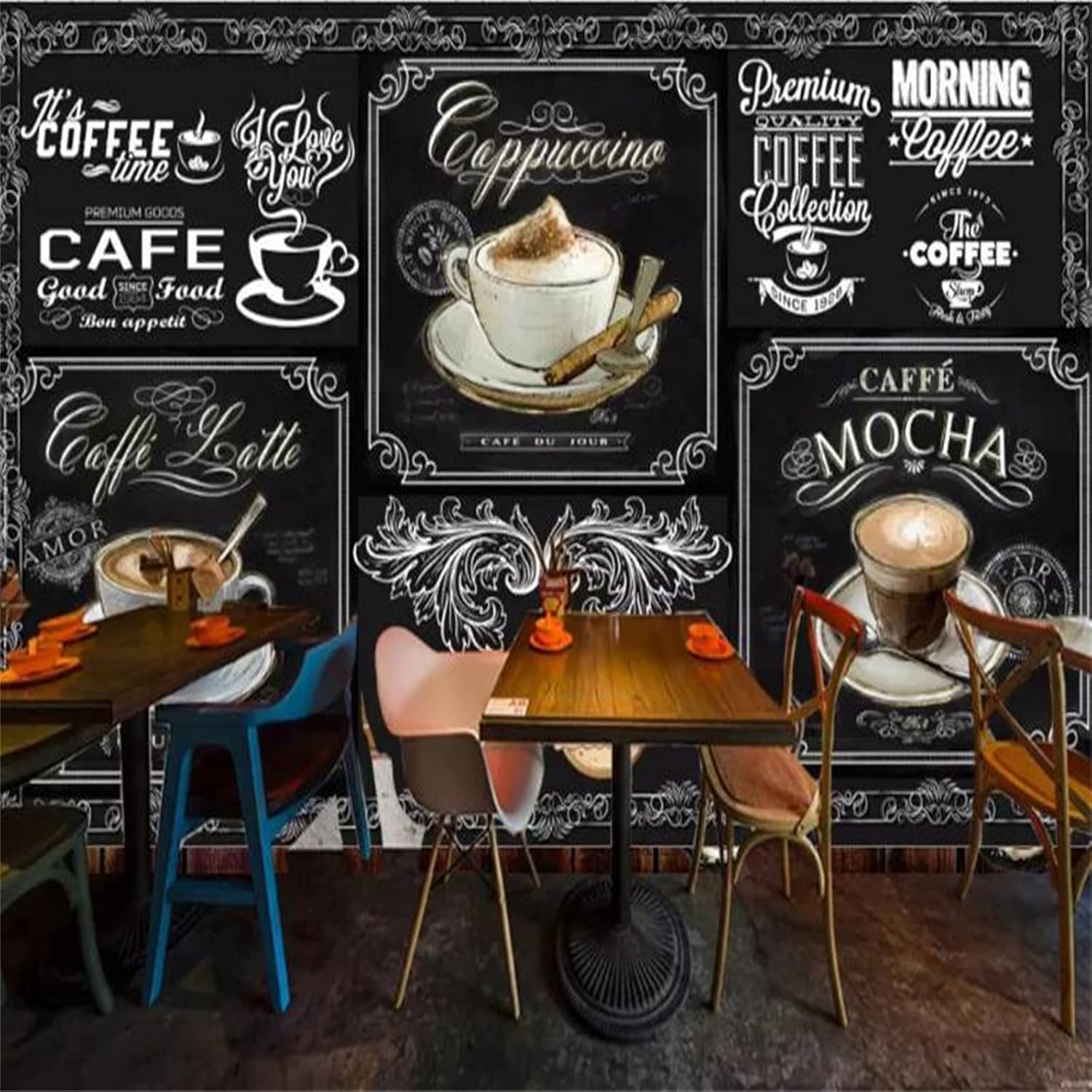 Retro Art 3D Wall Murals Wallpaper, Catering Coffee Shop Background Removable Wallpaper Panoramic Murals, Suitable for Home Decor Living Room Decoration Wall Painting