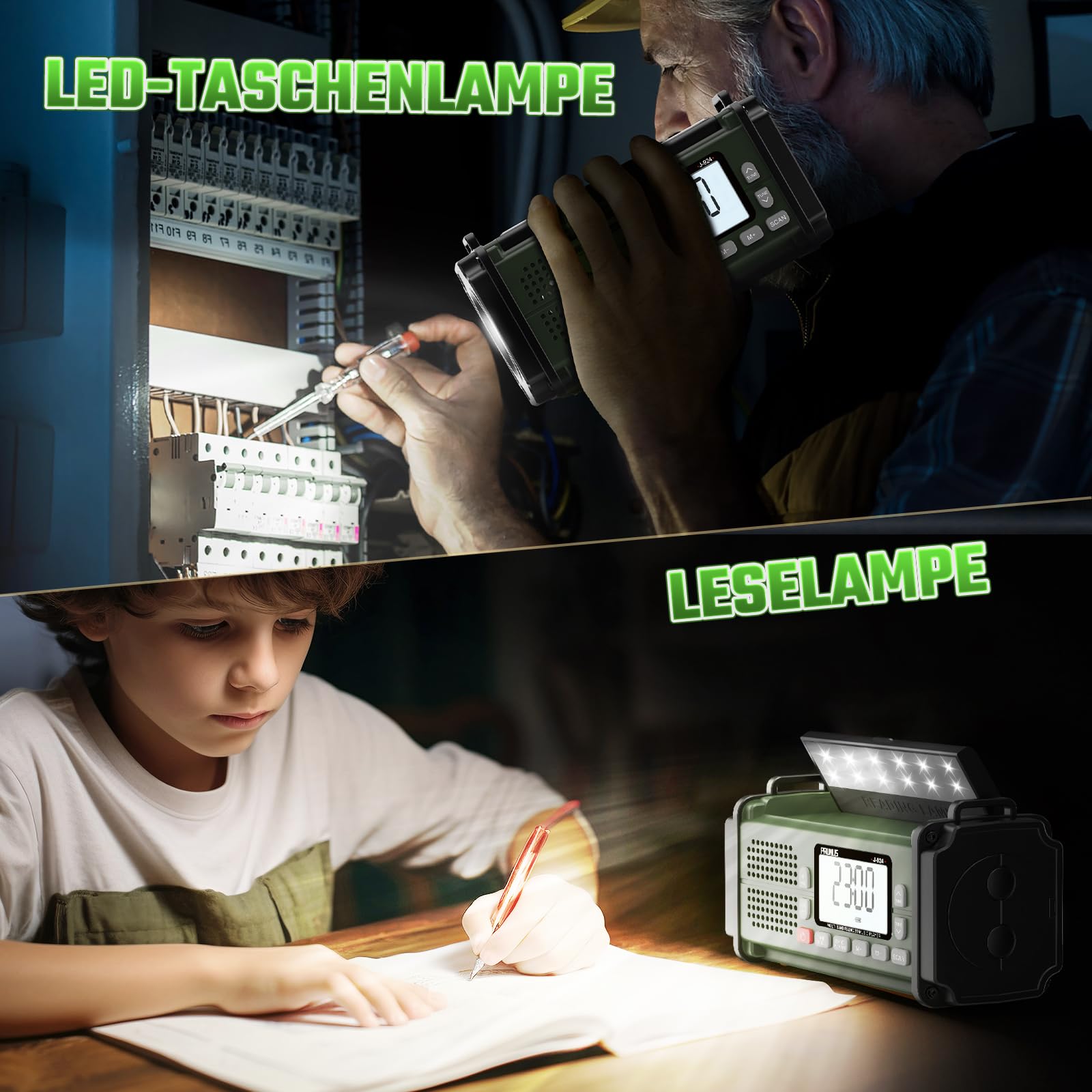 PRUNUS J-924S AM/FM/SW Kurbelradio Notfall Weltempfänger, Notfallradio mit 10000mAh Akku, Solar Radio Survival Ausrüstung mit Taschenlampe/SOS Alarm/Handyladefunktion für Ourdoor, Blackout, Notfall.