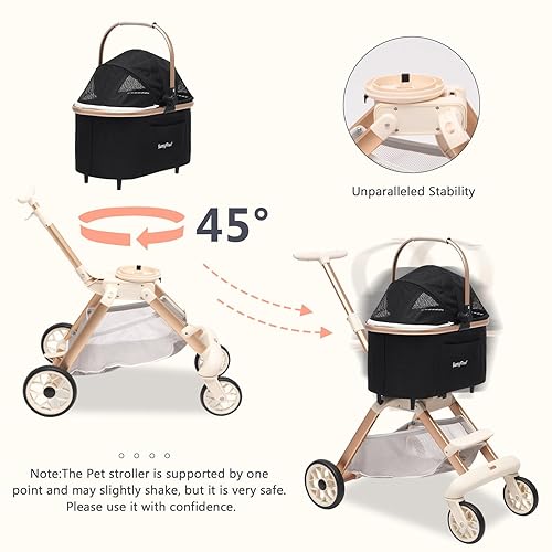 Miniatura 6 de SUNNYFEEL Cochecito para mascotas para perros y gatos pequeños, de aluminio, dos en uno, plegable con un solo clic, soporta hasta 40 libras, cesta