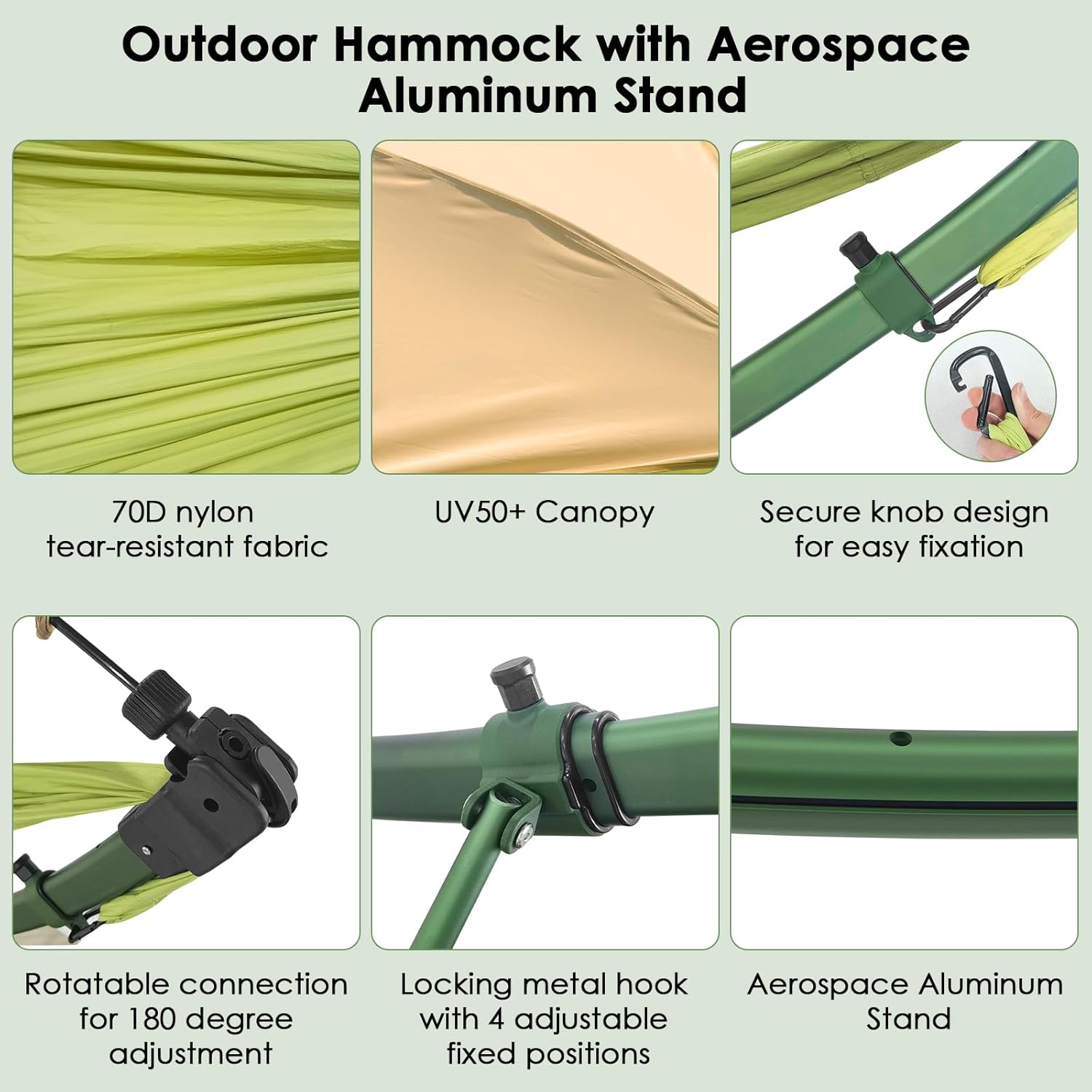 Portable Hammock with Quick Setup Folding Stand & Adjustable Sunshade Canopy & Storage Bag - Adult/Child Hammock Chair - Heavy Duty Hammock for Camping Home Garden Hotel Outside Beach Forest Grasslan