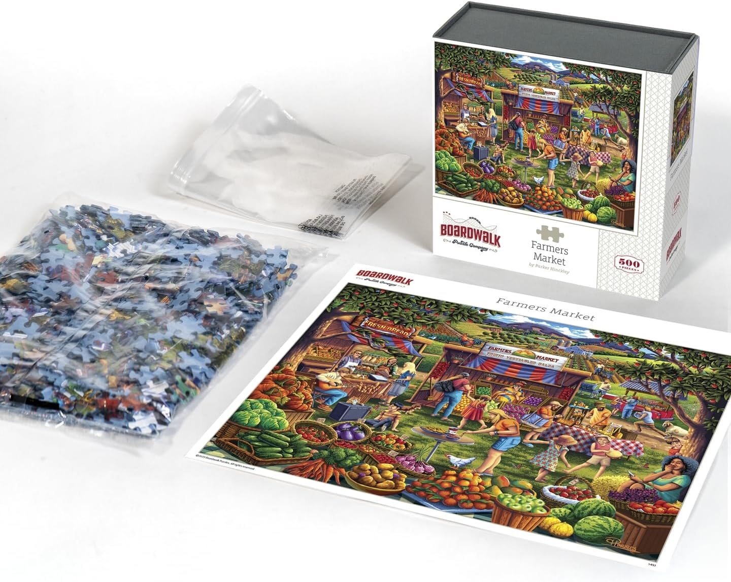 Boardwalk Puzzles Farmers Market, 500 Piece Jigsaw Puzzle for Adults, Made in USA