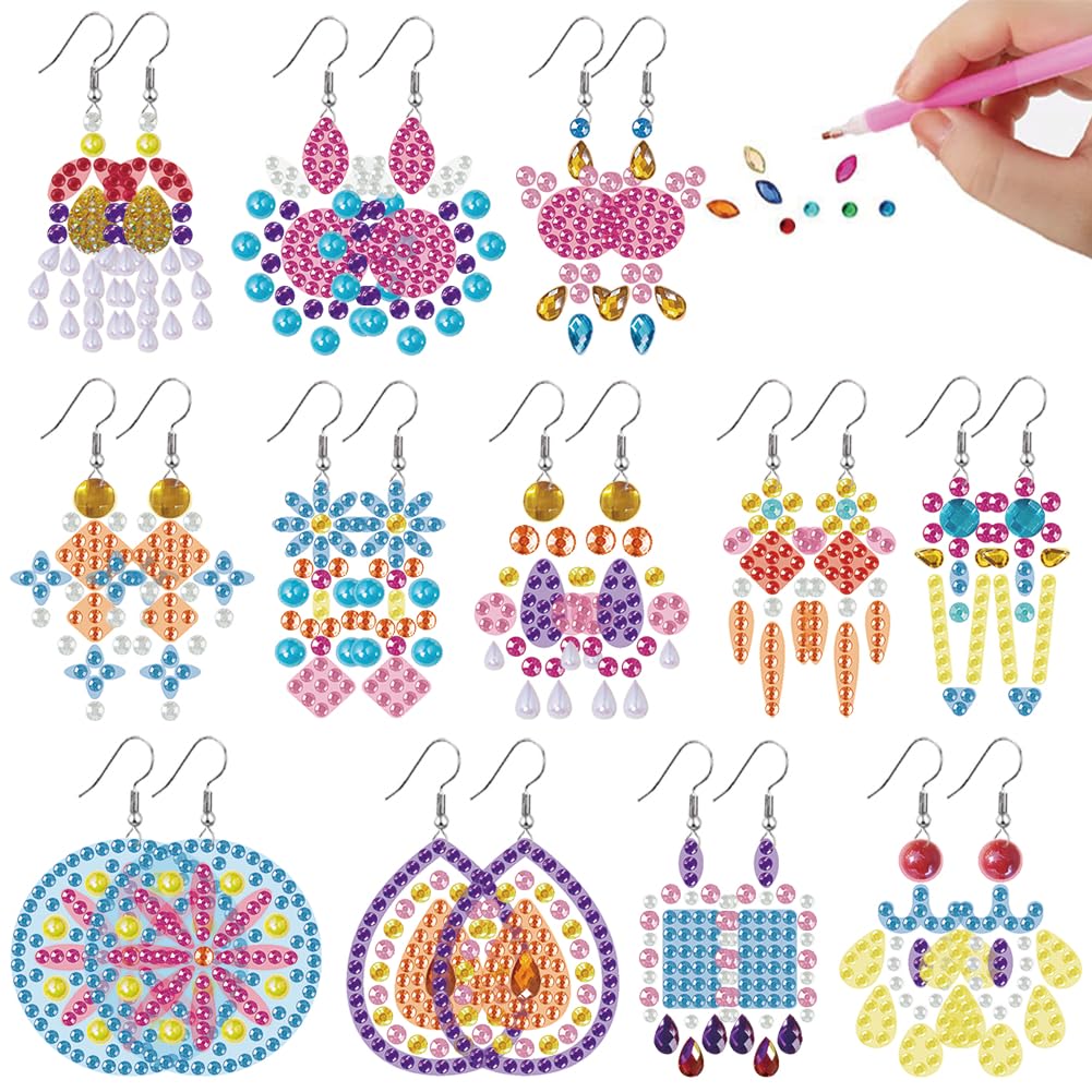 beinkmake 12 Pairs Ethnic Diamond Painted Earrings 5D Earring Making Kit Vintage Boho Floral Jewelry DIY Diamond Art Earring Kit for Adults Craft Unique Handmade Gifts