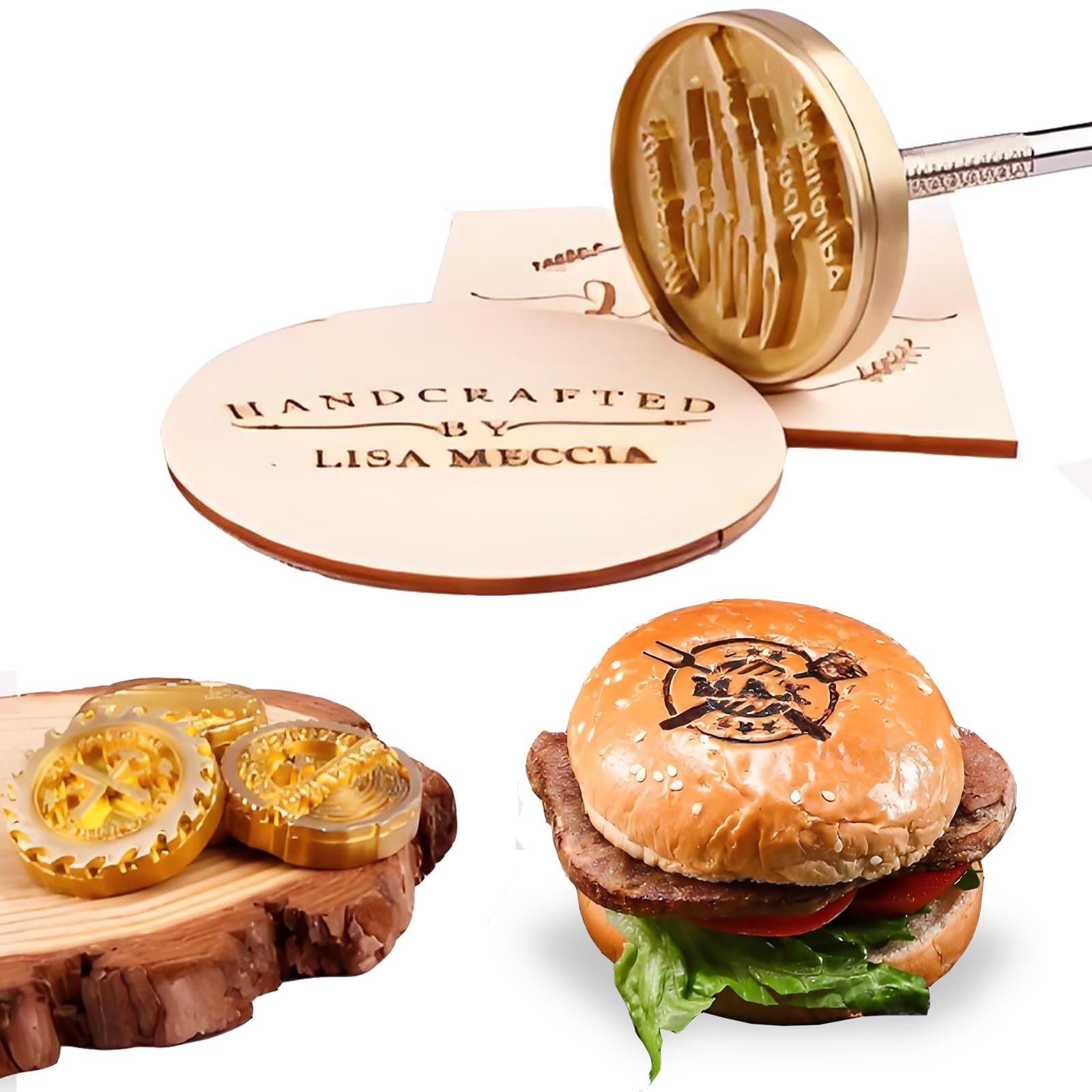 Personalisiertes Brandeisen für Burger, individuelles Logo für Holz, Leder, Grill, Kokosnuss, Steak (5.1cm)