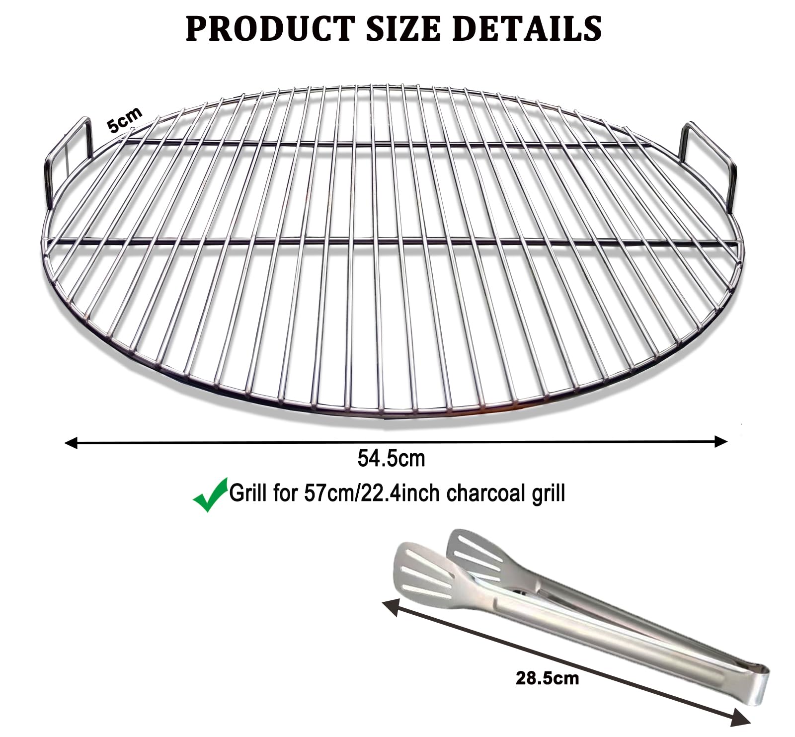 304 Edelstahl Grillrost Rund mit Griff 54.5 cm für 57 cm Holzkohlegrills Weber Ersatz Kugelgrill