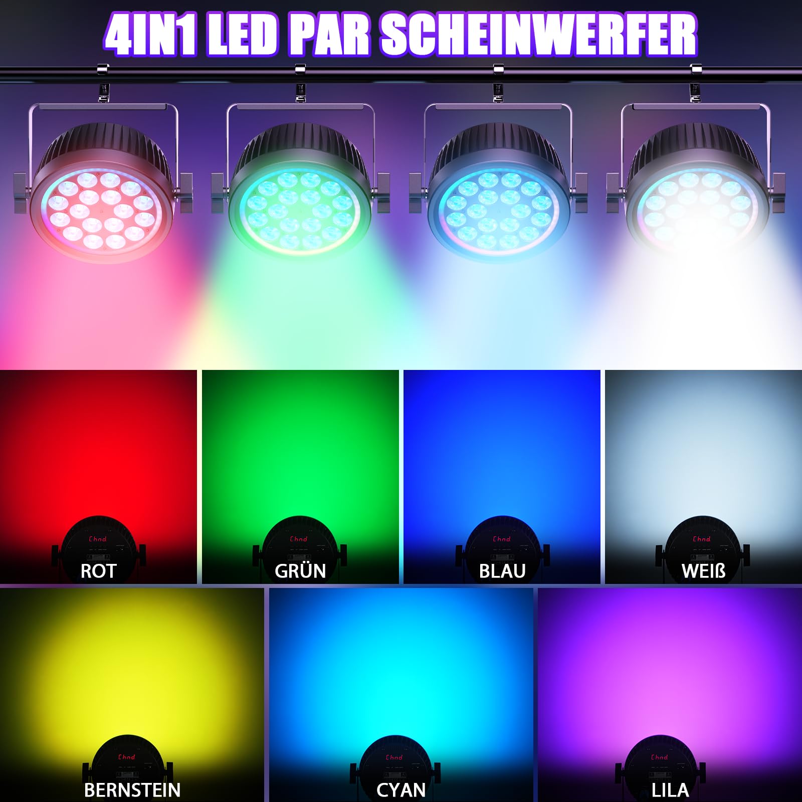 1 szt. 18 x 10 W LED RGBW Par Light DMX 512, cichy reflektor parowy z pierścieniem RGB, światło sceniczne ze sterowaniem muzyką i stroboskopem, aluminiowa obudowa, światło imprezowe dla DJ