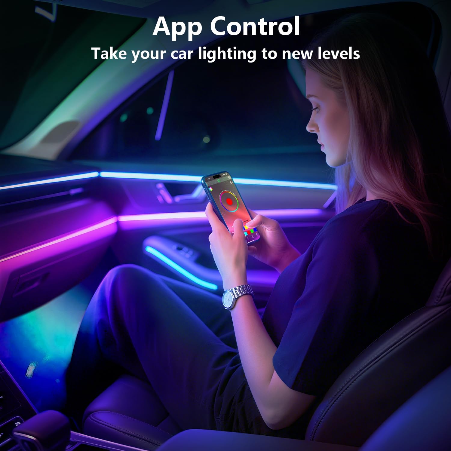 Car Led Lights Interior,Car Ambient Lighting,Inside Lights for Car,APP Control 16 Million Colors Music Sync,DIY Mode Multicolor Led Lights for Car Interior,Trucks,SUVs,12V USB Power