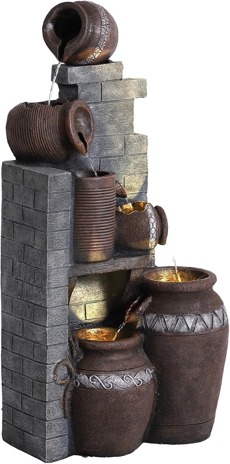 TITIMO 39.3" Outdoor Water Fountain with LED Lights 5 Tiers Modern Cascading Large Outdoor Fountain with Lights for Garden, Patio, Backyard, Deck, Porch and Home Art Decor (39.3" H)
