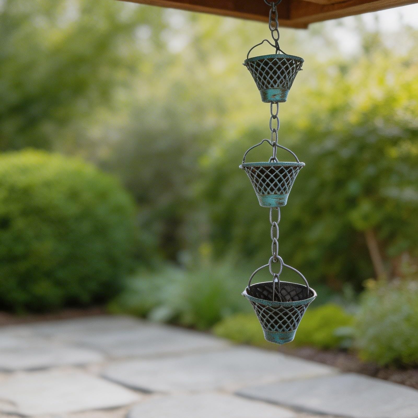Chaînes de pluie en métal de 2,7 m pour gouttières, décoration extérieure (bronze)