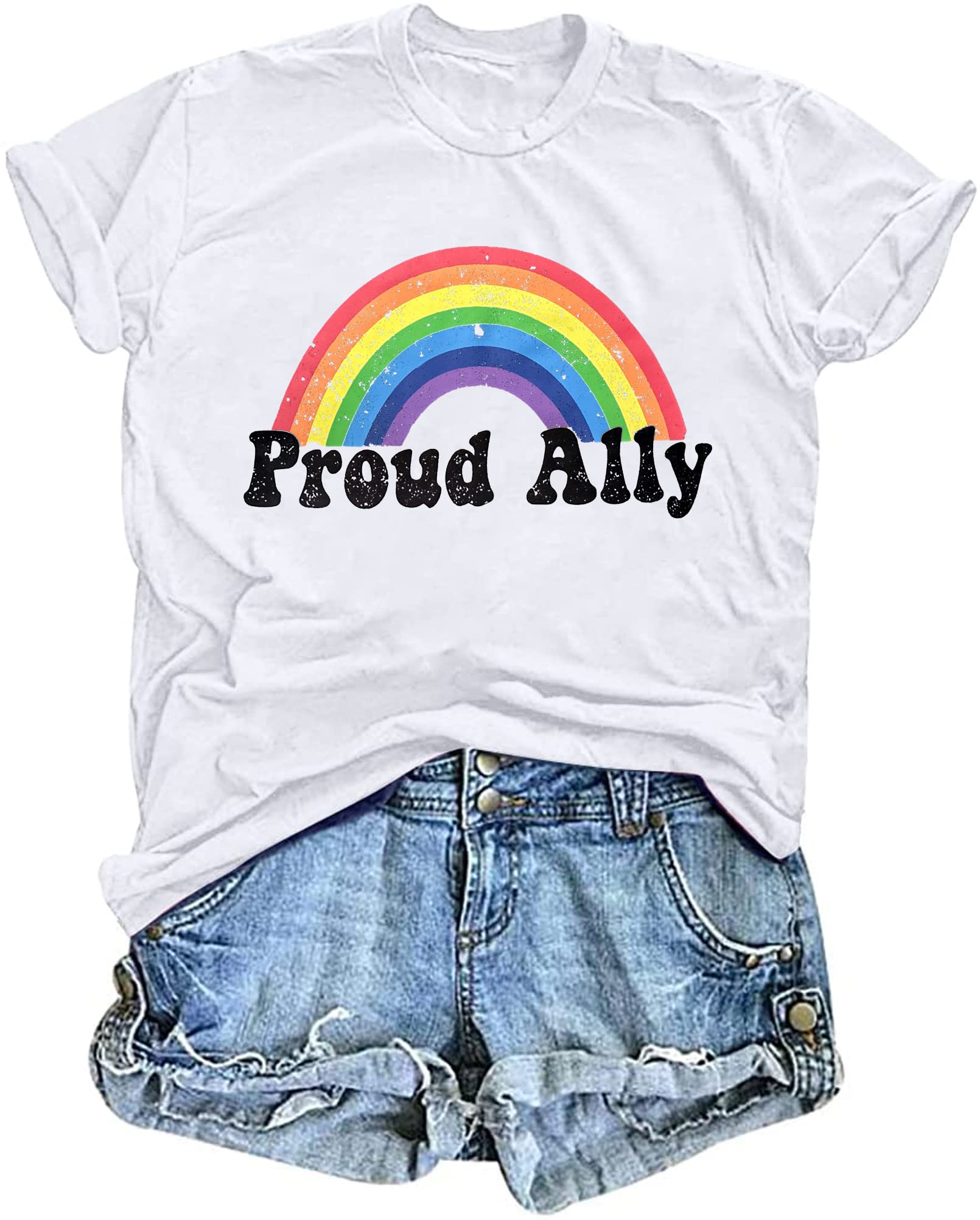 Proud Ally Shirt Women Pride Shirts Rainbow Graphic Tees LGBT Equality Tshirt Casual Holiday Tops