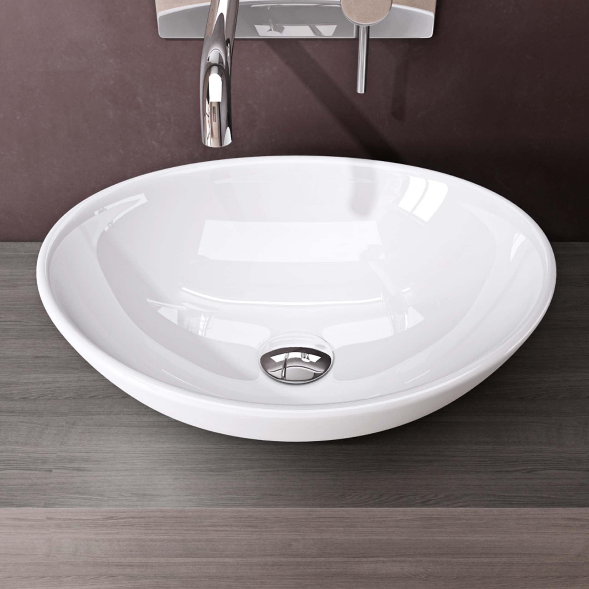 doporro Lavabo da Appoggio Ovale 42 cm per Bagno, Lavamani Soprapiano | Lavandino per Bagno in Ceramica, Colore Bianco, Finitura Lucida, Rivestimento Nano Incluso, Uso in Bagno e WC Ospiti
