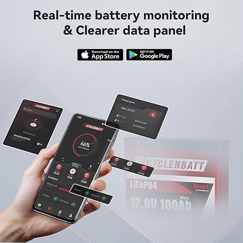 Miniatura 5 de Mini batería LiFePO4 Bluetooth de 12 V 100 Ah, batería de litio de 12 voltios integrada en BMS inteligente de 100 A con protección a baja