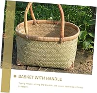 Vista 3 de Cesta de mano tejida Cesta de frutas Cesta de picnic al aire libre vacía Cesta de bambú Cesta tejida de bambú multiusos Cesta multiusos