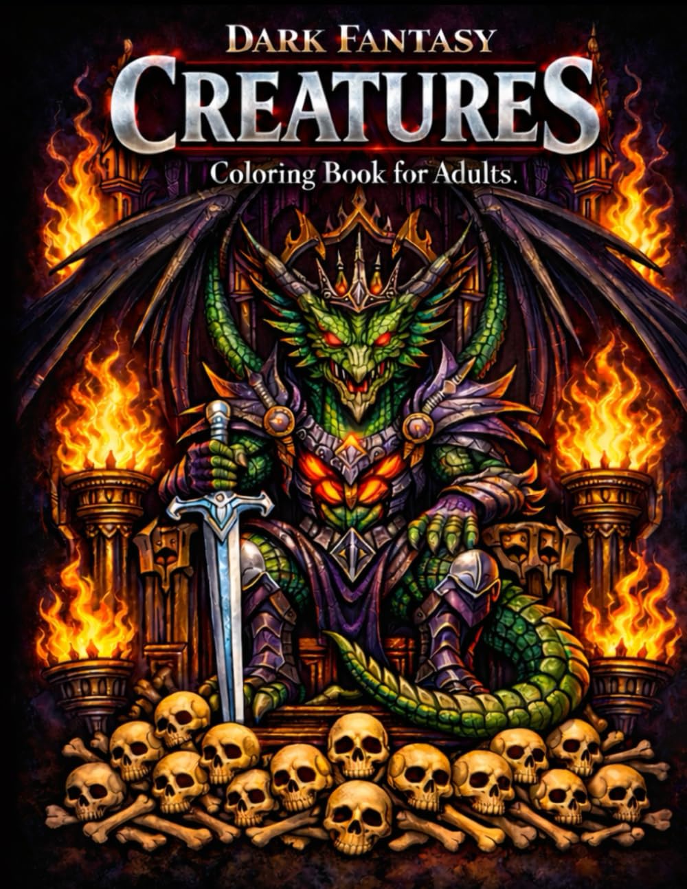 Dark Fantasy Creatures Dragons, Beasts and Mythical Monsters Coloring Book for Adults: Epic Dragons, Shadow Beasts and Legendary Monsters on Black ... Stress Relief (Dark Fantasy Coloring Books)