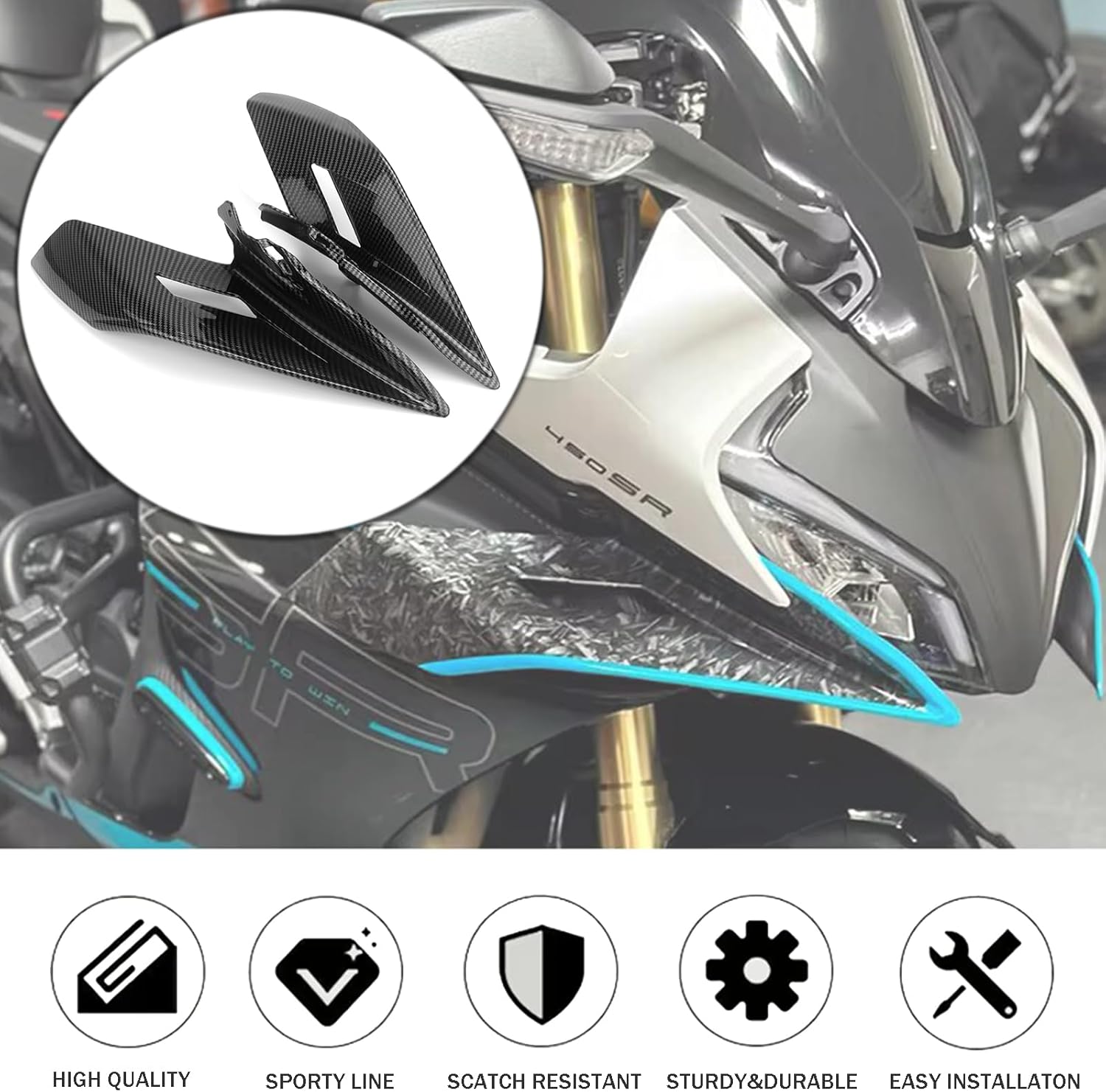 Motorcycle Wind Screen Aerodynamic Winglets ABS Batwing Wind Deflector Fairing Kits for CFMOTO 450SS 450SR 450SRS 2022 2023 2024 2025 CF Moto 450ss Accessories (C-White)