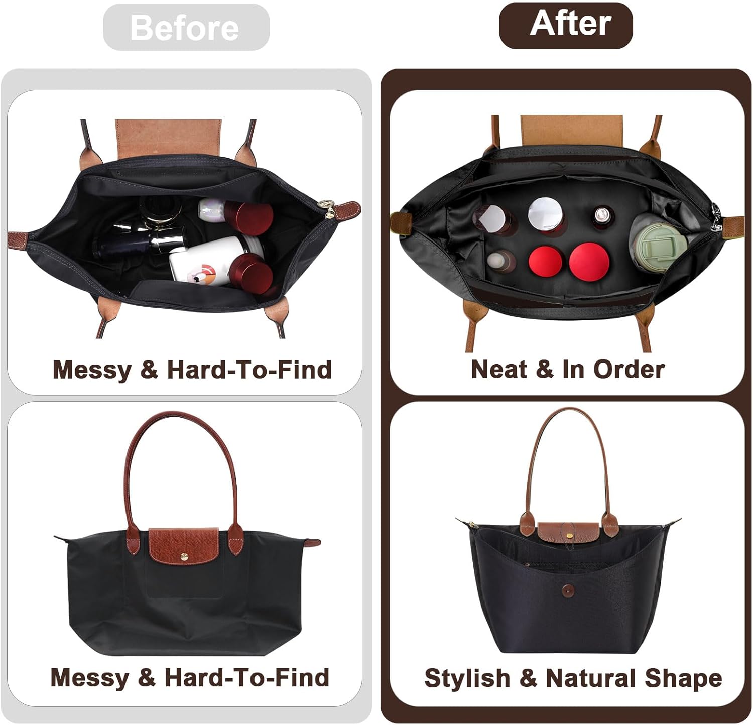 ZTUJO Purse Organizer Insert For Longchamp le pliage,Silky Touching LongChamp Organizer Insert, Compatible with Le Pliage,Energy,Shoulder Bag,Top Handle, Xtra (Black, Large) - Image 8