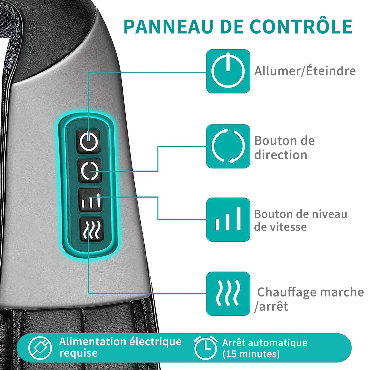 Nekteck Massage du cou et du dos Nekteck Shiatsu, avec chaleur apaisante et oreiller de massage 3D en tissu électrique profond, peut soulager les douleurs musculaires des épaules et du corps