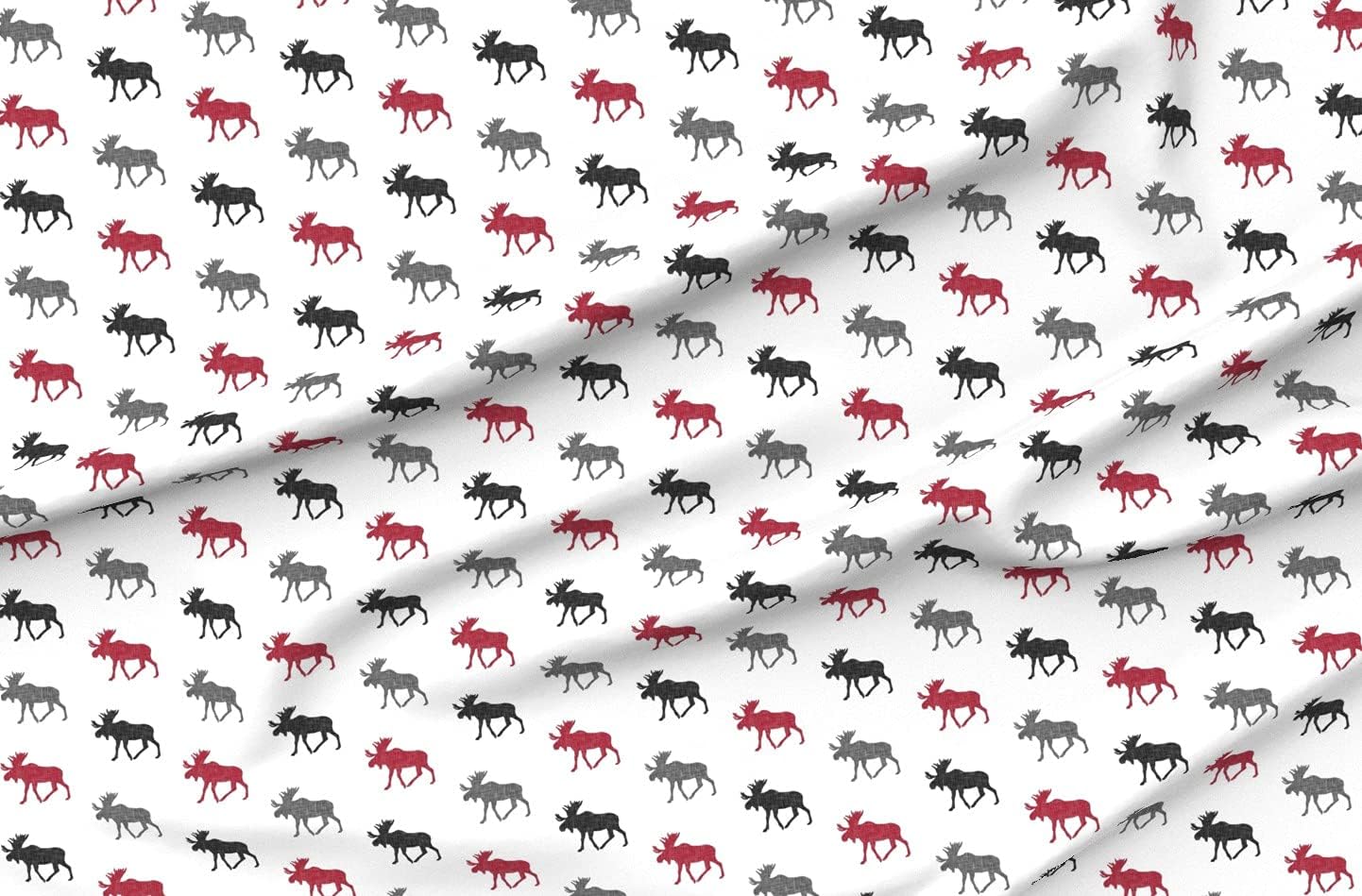 Spoonflower Fabric - Moose, Lumberjack, Red, White, Gray, Black, Winter, Fall, Woodland Printed on Organic Cotton Sateen Fabric by The Yard - Sewing Quilting Apparel Home Decor