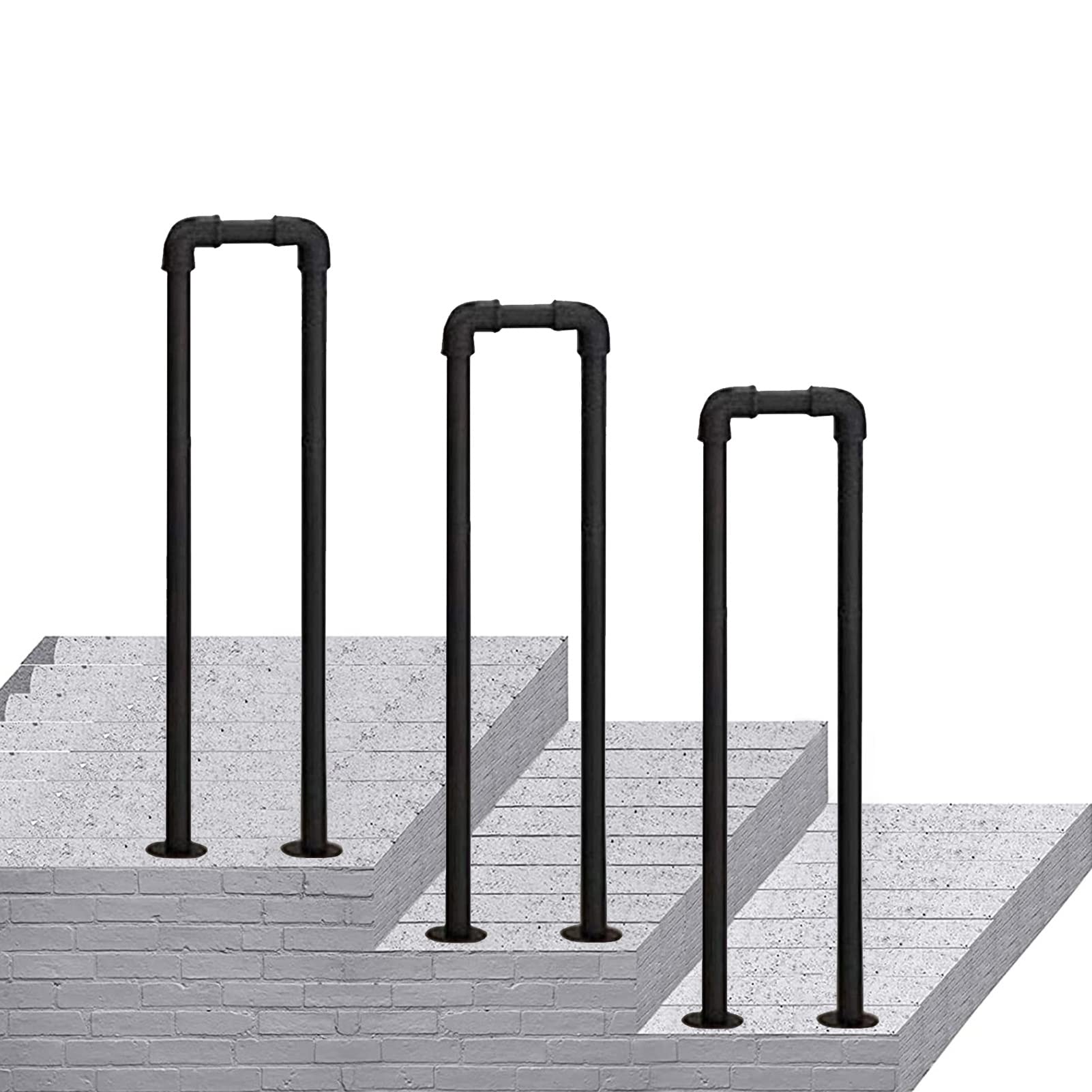 KHLMSRXJ Safety Stair Handrails, Transitional Handrail Fits 1 Step Matte Black Handrail Picket for Outdoor Steps and Indoor Stairs - U-Type Stair Railings for Porch Garden/55Cm(1.8Ft)