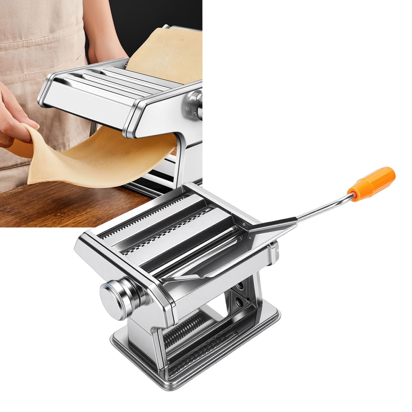 Máquina para Hacer Pasta, Máquina para Hacer Fideos de Acero Inoxidable Ajustable para Espaguetis y Fettuccini Frescos, Ideal para Pastas y Albóndigas Caseras