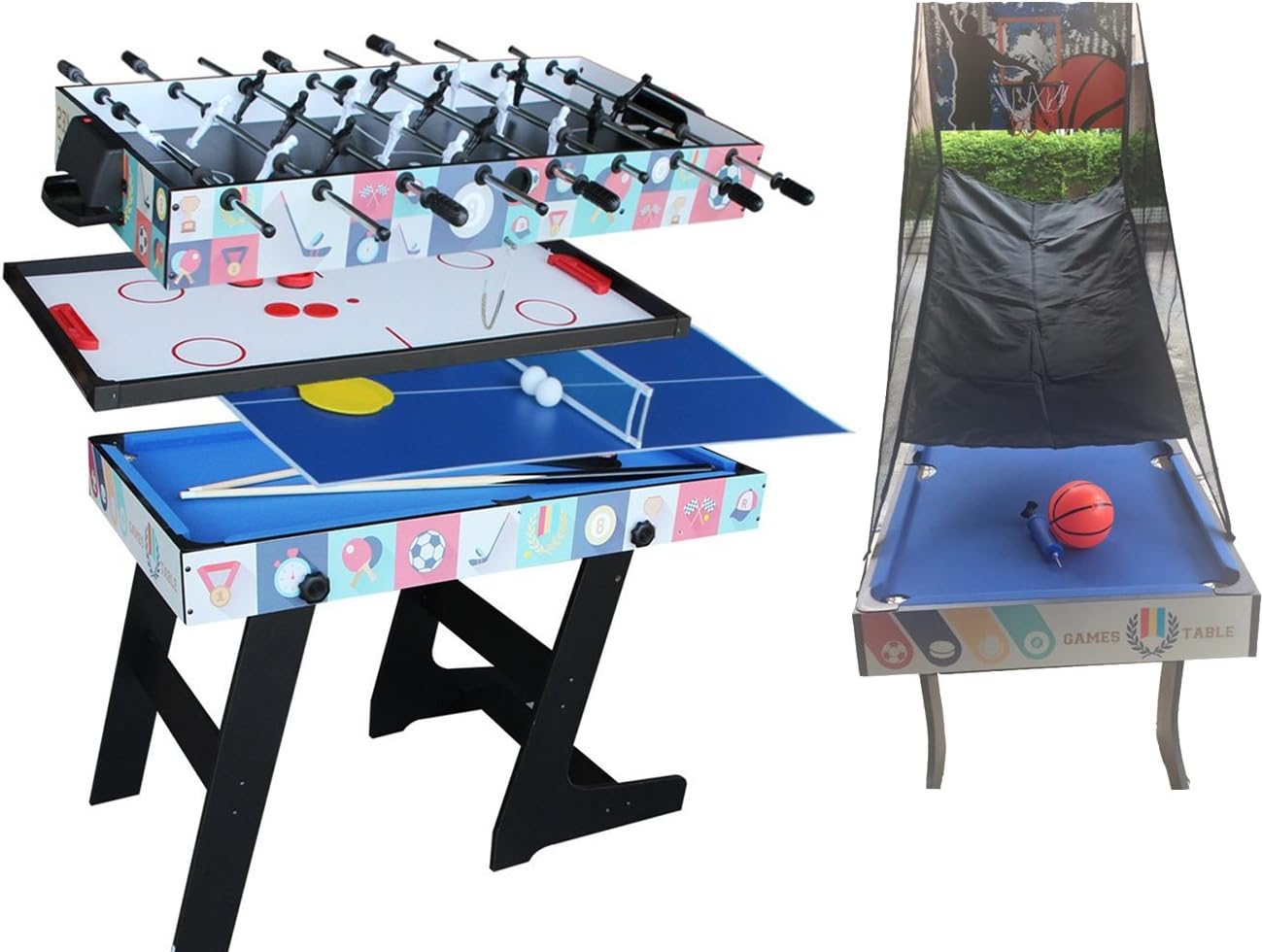 Deluxe 5 in 1 Top Game Table Folding Table-Table Tennis,Glide Hockey,Chess,Pool,Basketball Set